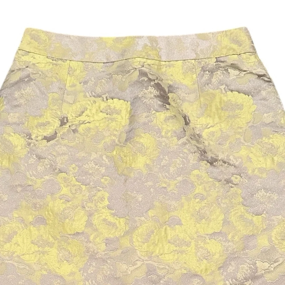 Banana Republic Yellow Gray Jacquard Floral Pencil Skirt 4